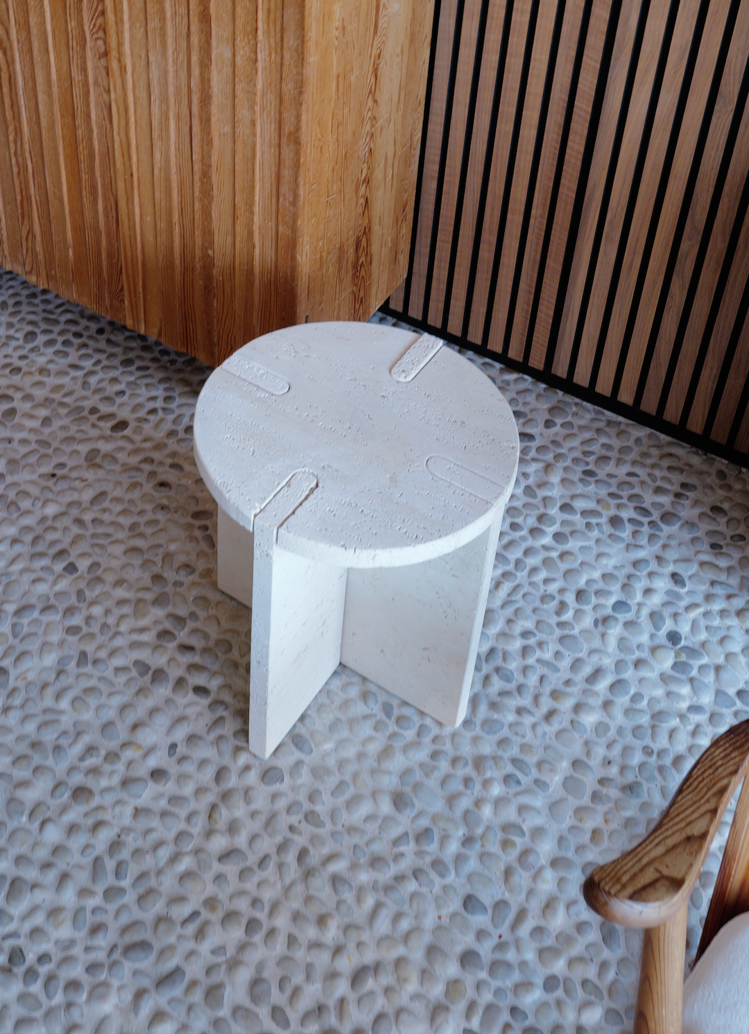 Travertine side table